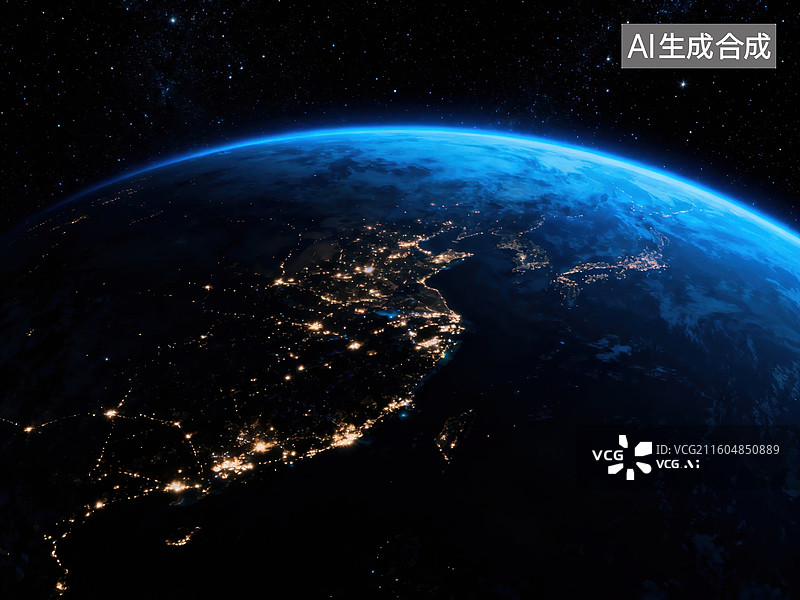 【AI数字艺术】地球夜景太空视角图片素材