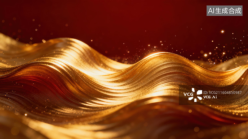 【AI数字艺术】金色波浪流动抽象背景图片素材