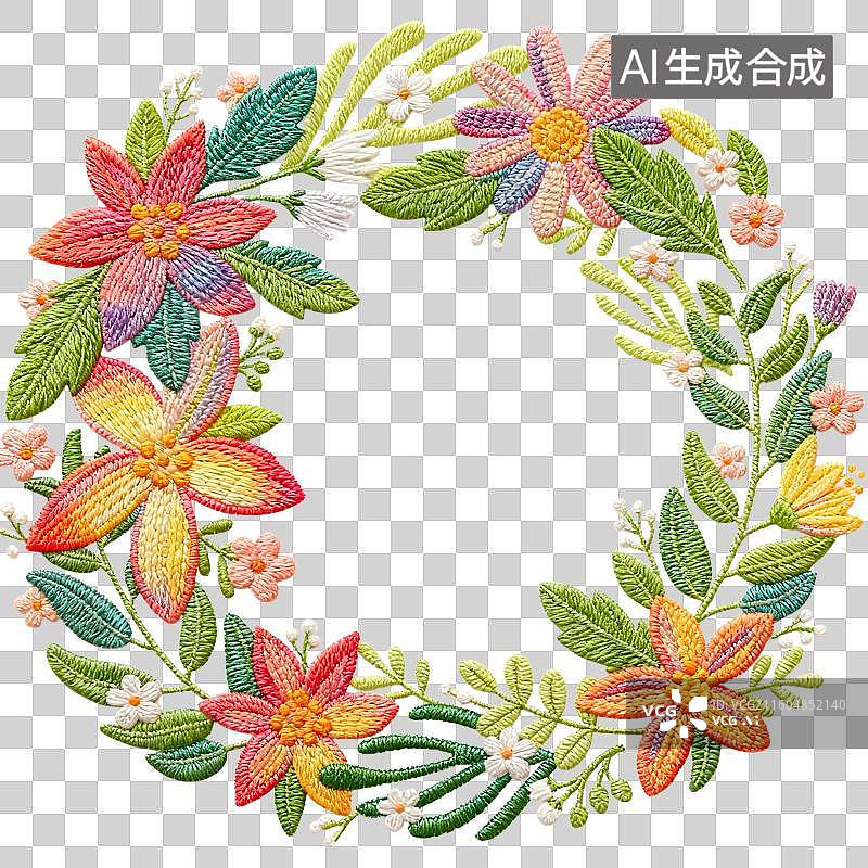 【AI数字艺术】3D多彩毛线编织花卉花环图片素材