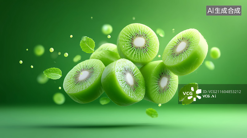 【AI数字艺术】悬浮的奇异果切片图片素材