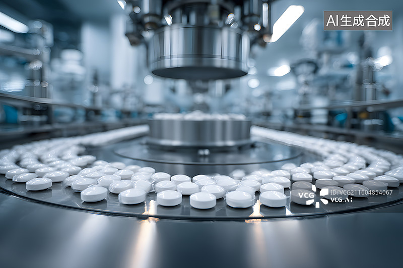 【AI数字艺术】工业生产线上的药片制造过程图片素材