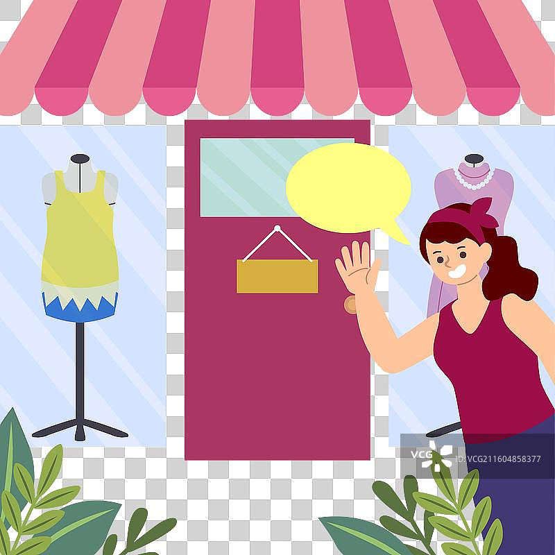 挂有“营业中”招牌的商店图片素材