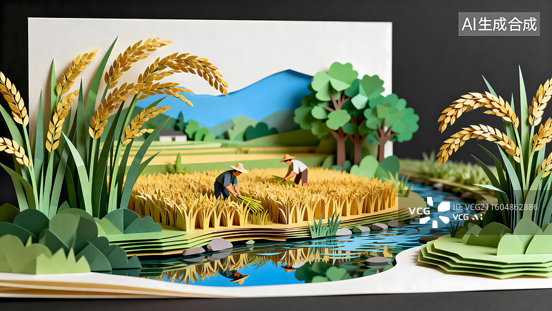 【AI数字艺术】水稻丰收插画图片素材