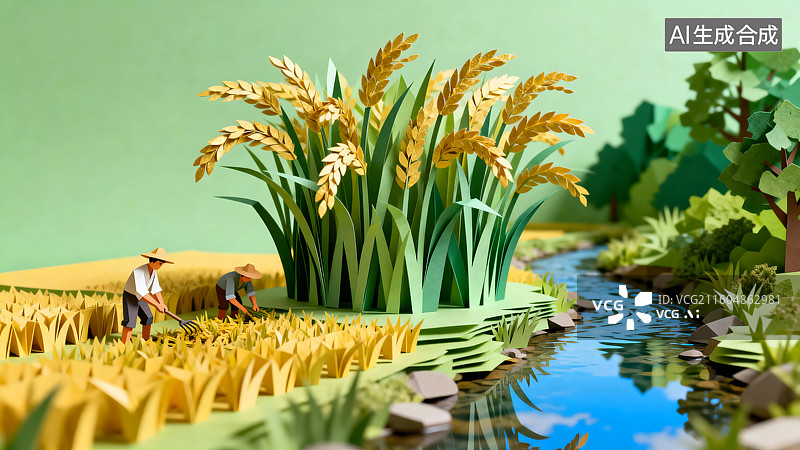 【AI数字艺术】水稻丰收插画图片素材