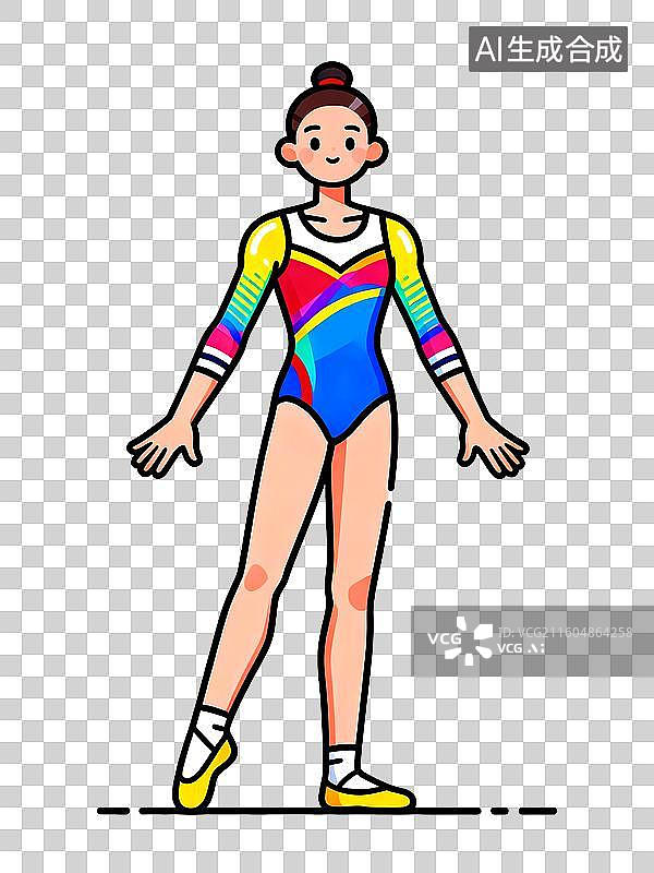 【AI数字艺术】扁平插画免扣元素：艺术体操，体操，表演，平衡木，运动会图片素材