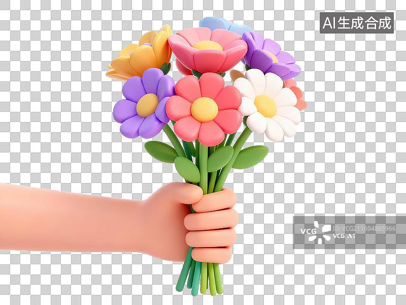 【AI数字艺术】手握彩色花朵花束图片素材