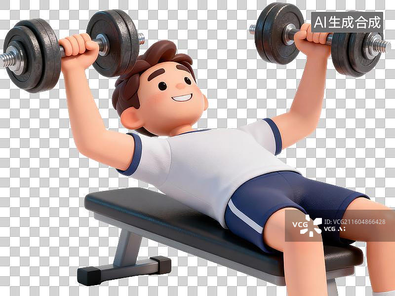 【AI数字艺术】卡通人物卧推哑铃图片素材