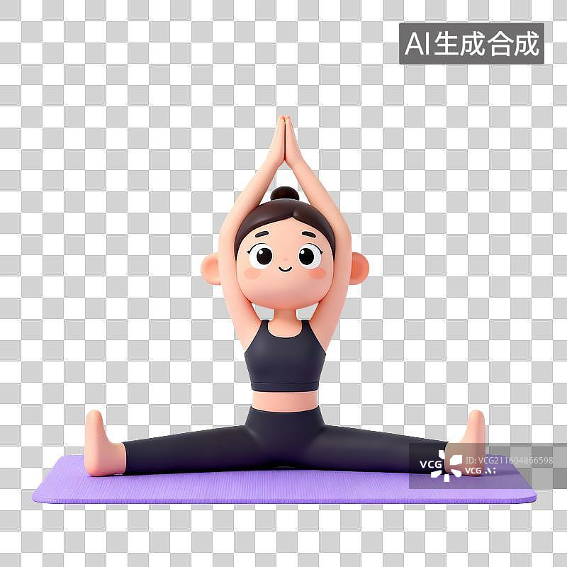 【AI数字艺术】卡通女孩做瑜伽运动图片素材
