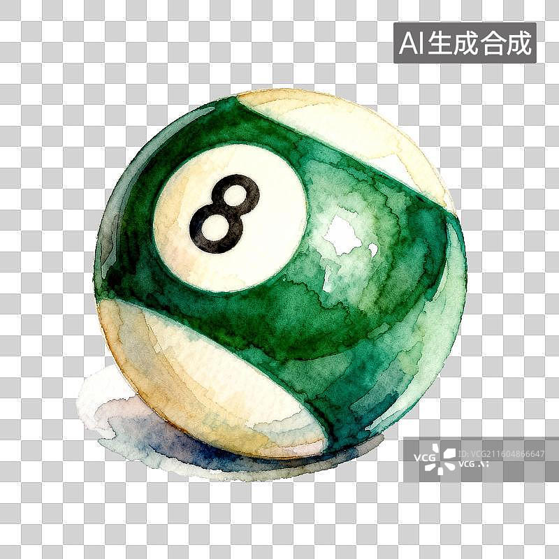 【AI数字艺术】水彩画风格的八号台球图片素材