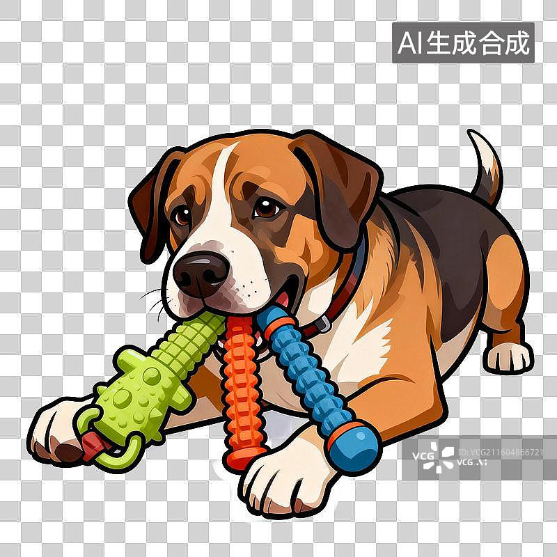 【AI数字艺术】叼着玩具的卡通狗狗图片素材