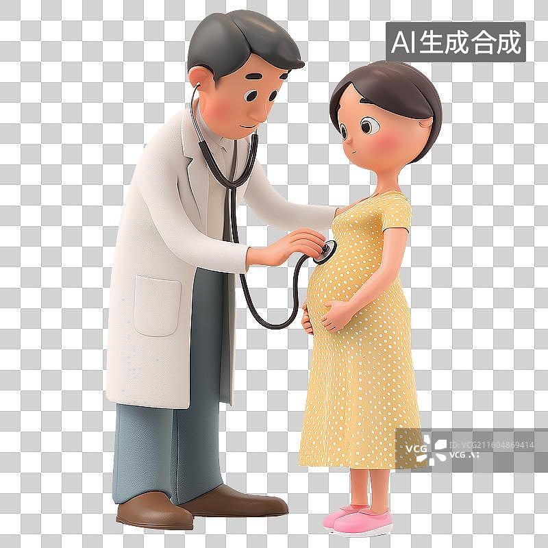 【AI数字艺术】医疗健康主题3D拟物风格医生给孕妇做产检元素图片素材