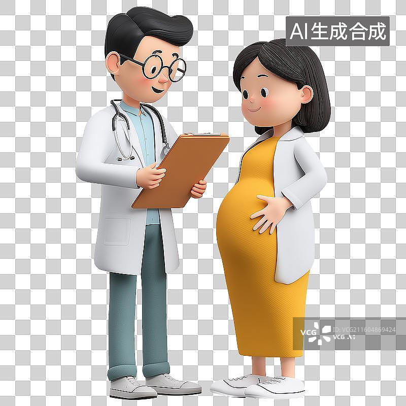 【AI数字艺术】医疗健康主题3D拟物风格医生给孕妇做产检元素图片素材