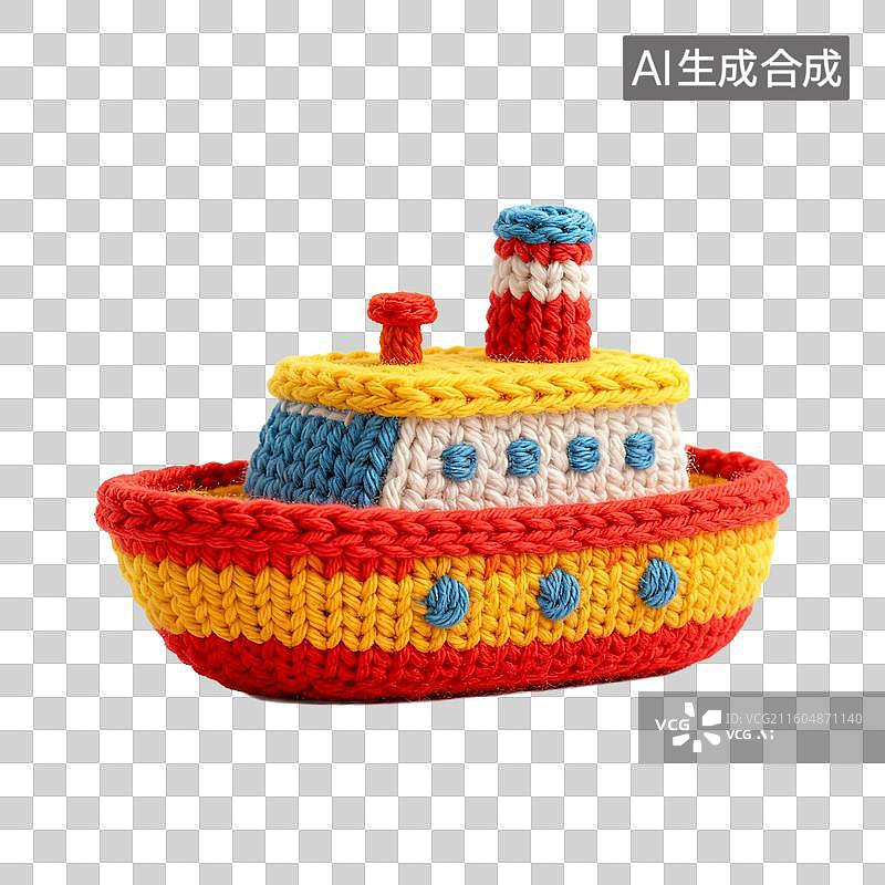 【AI数字艺术】手工针织彩色玩具船图片素材