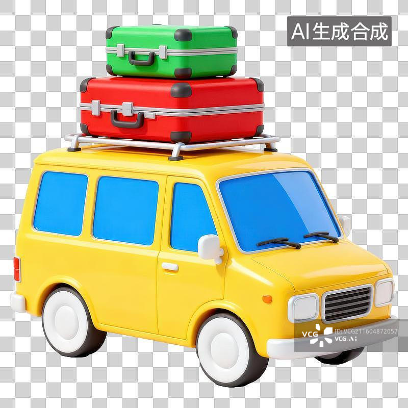【AI数字艺术】黄色面包车顶载行李箱图片素材