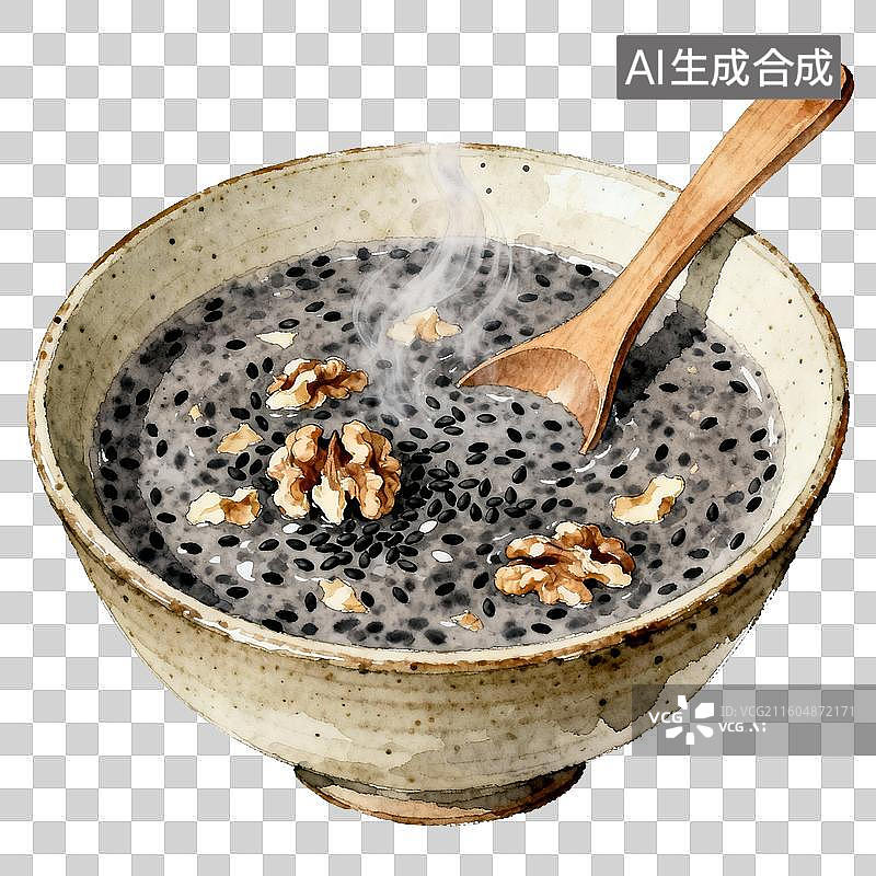 【AI数字艺术】一碗热气腾腾的黑芝麻核桃糊图片素材