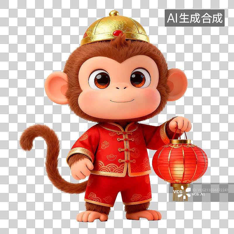 【AI数字艺术】春节十二生肖猴3D卡通免抠元素图片素材