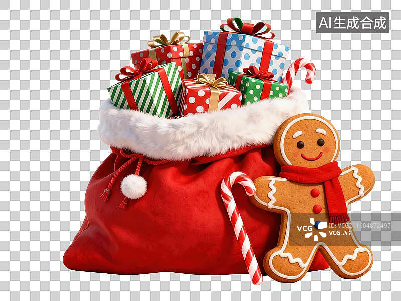 【AI数字艺术】圣诞礼物袋与姜饼人图片素材