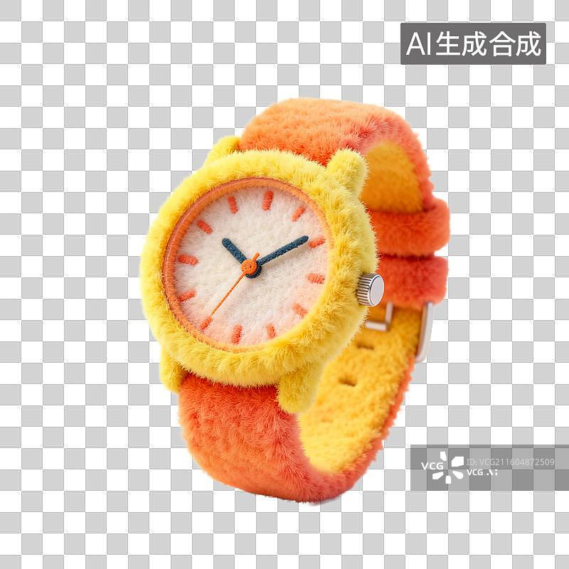 【AI数字艺术】可爱橙黄渐变毛绒手表图片素材
