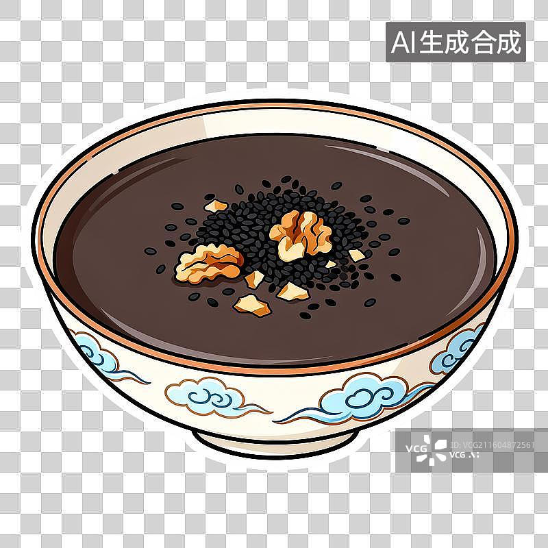 【AI数字艺术】碗装黑芝麻糊配核桃芝麻图片素材