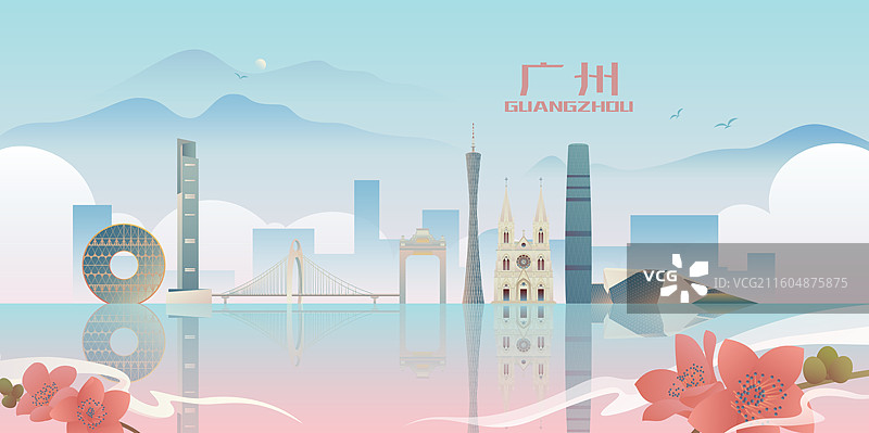 广州城市天际线建筑插画图片素材