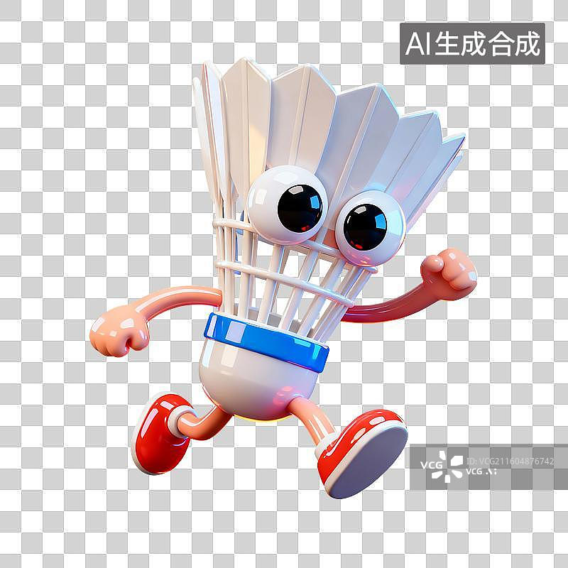 【AI数字艺术】3D渲染，卡通拟人羽毛球，羽毛球，体育运动，休闲运动，免抠元素图片素材