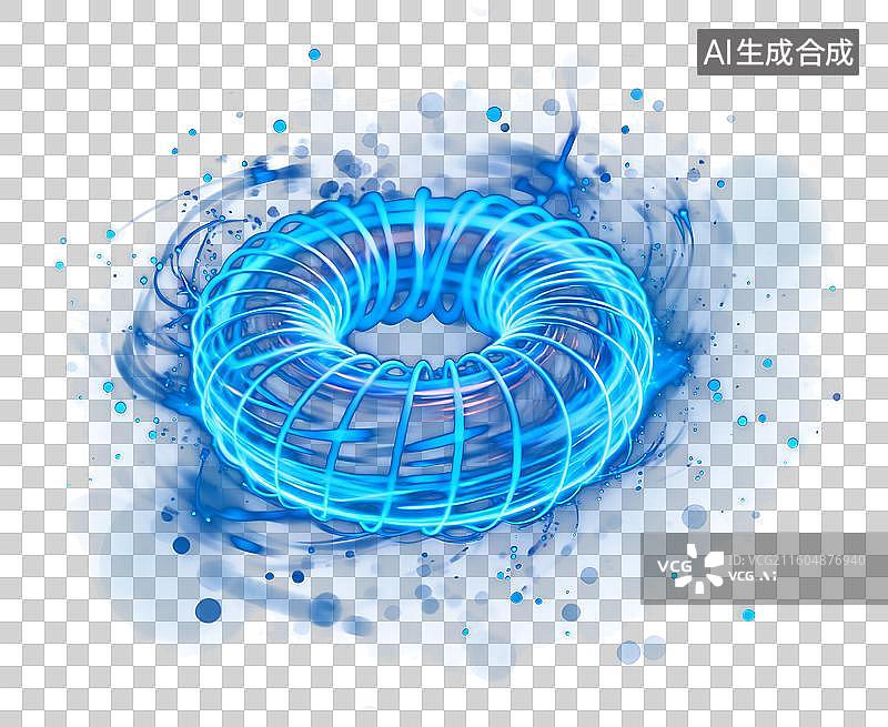 【AI数字艺术】特斯拉环科技感蓝色发光线条3D免抠元素图片素材
