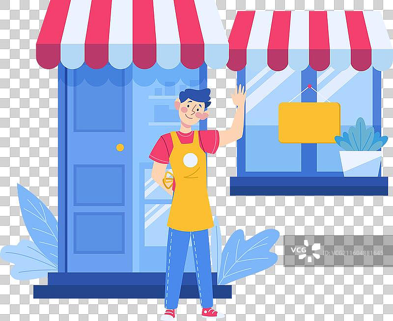 挂有“营业中”招牌的商店图片素材