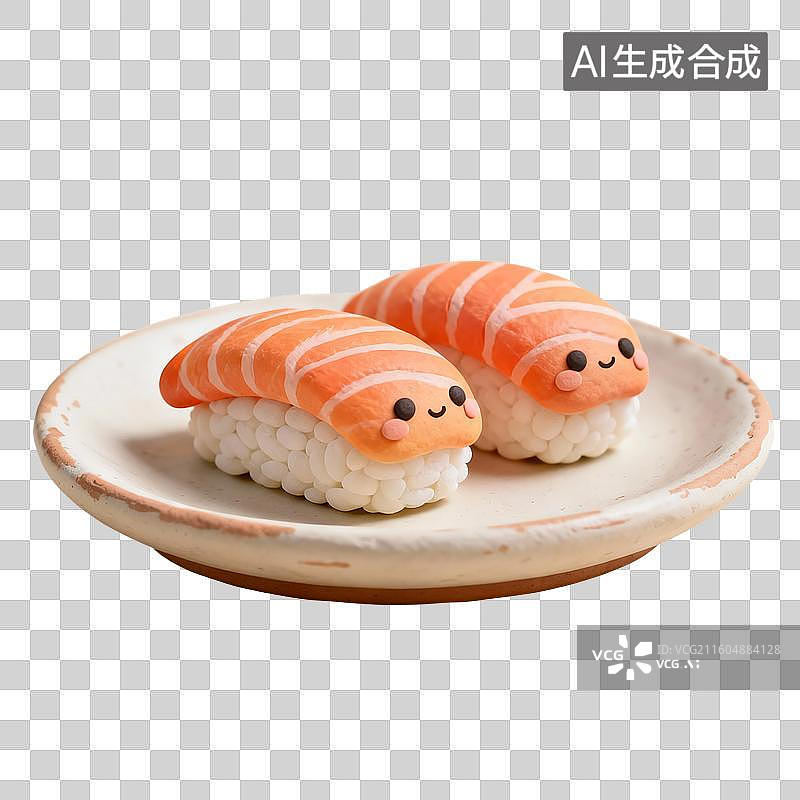 【AI数字艺术】3D渲染，卡通粘土风格，三文鱼寿司，握寿司，日本菜，日本料理免抠元素图片素材