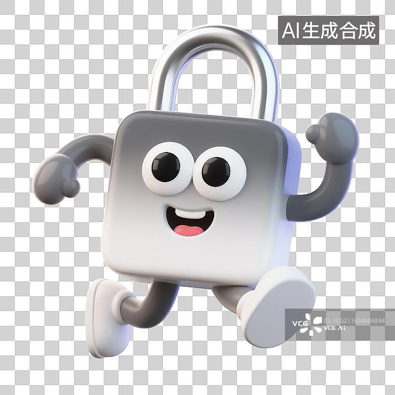 【AI数字艺术】3D渲染，卡通拟人锁，锁，挂锁，一把锁，图形图标免抠元素图片素材