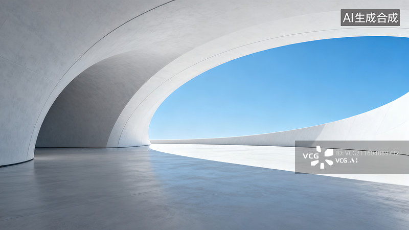 【AI数字艺术】极简现代艺术的白筑天窗空间图片素材
