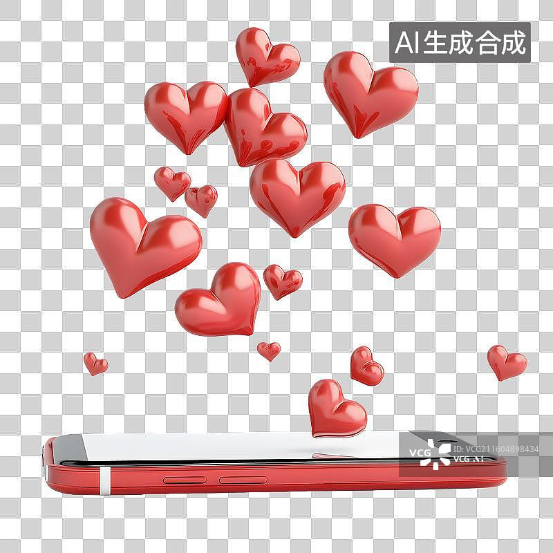 【AI数字艺术】手机爱心飞出社交情感元素图片素材