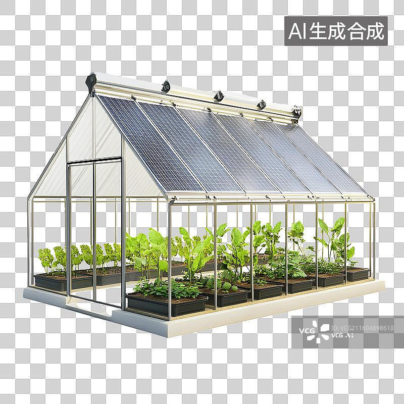 【AI数字艺术】光伏太阳能温室大棚现代农业种植元素图片素材