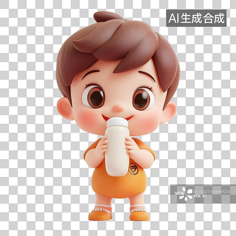 【AI数字艺术】卡通孩童抱奶瓶喝奶粉图片素材