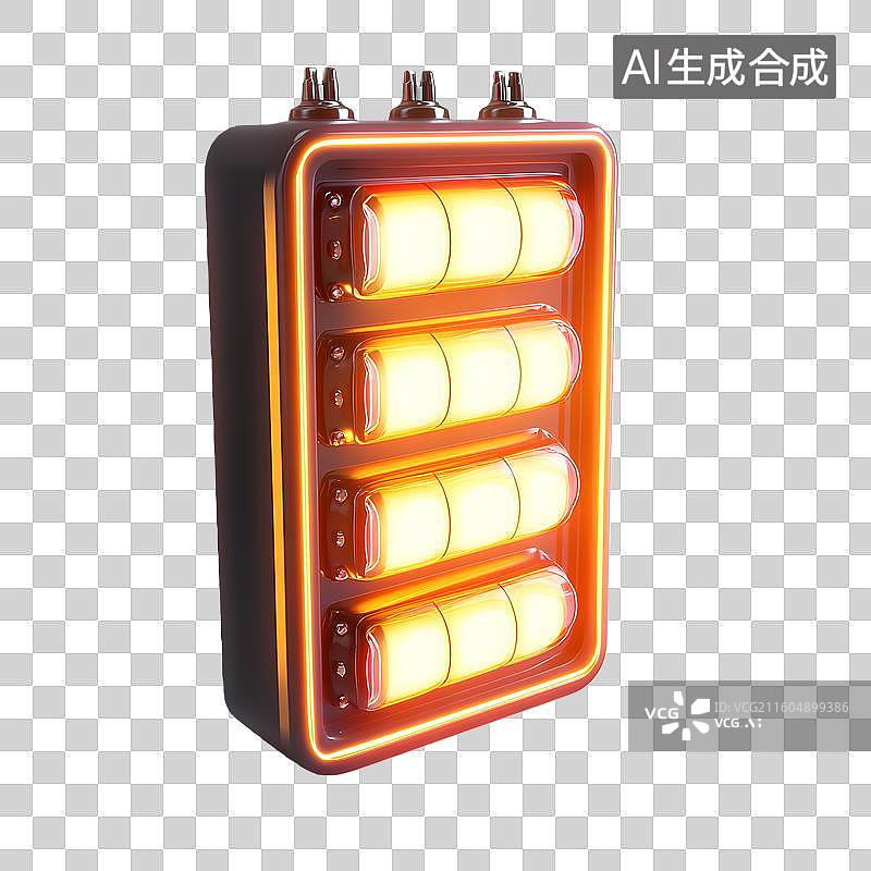 【AI数字艺术】科幻橙色发光能源装置储能电池元素图片素材