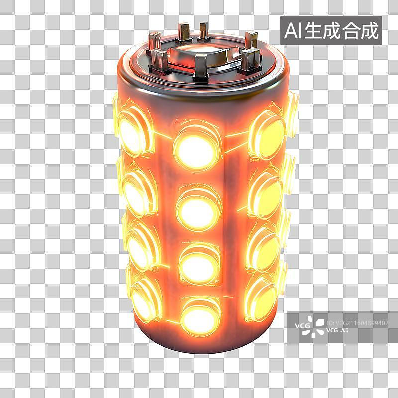 【AI数字艺术】科幻橙色发光能源装置储能电池元素图片素材