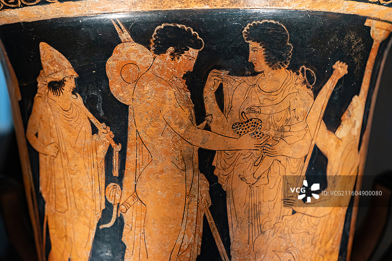 保罗和亚历珊德拉·卡内洛普洛斯博物馆藏红绘双耳喷口混酒器图片素材