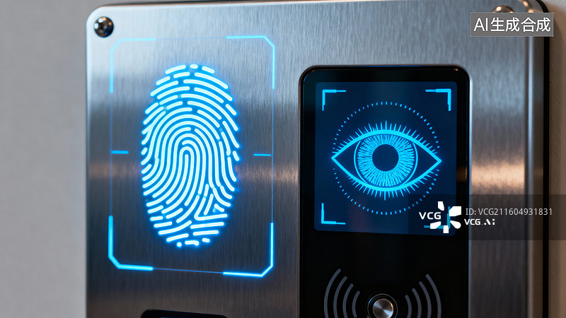 【AI数字艺术】生物识别指纹与眼部扫描系统图片素材