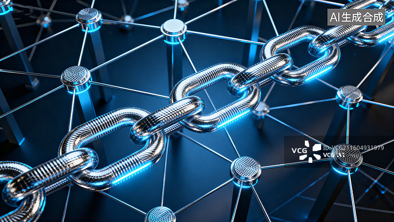 【AI数字艺术】去中心化区块链网络结构图片素材