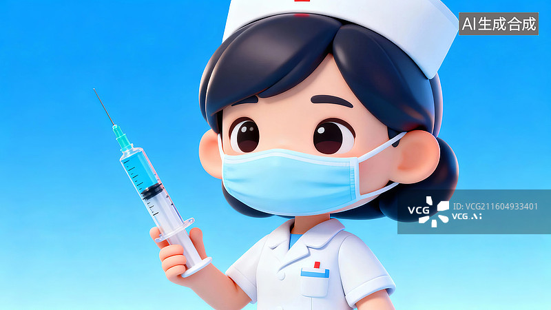 【AI数字艺术】护士手持注射器卡通形象图片素材