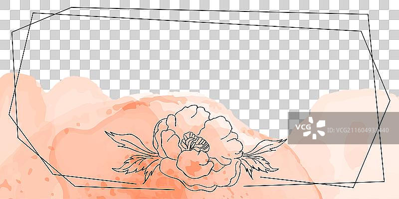 水彩晕染线性牡丹花边框图片素材