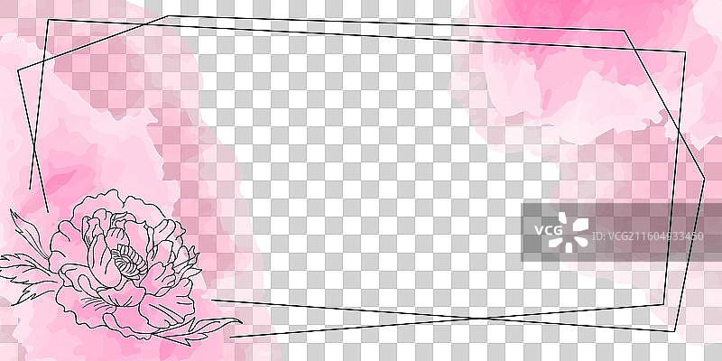 水彩晕染线性牡丹花边框图片素材