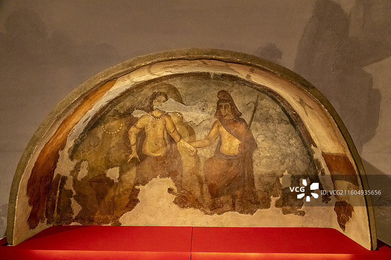 辽宁省博物馆“古罗马时期女性主题文物展”：描绘珀耳修斯和安德罗墨达的壁画（卡比托利欧博物馆藏）图片素材