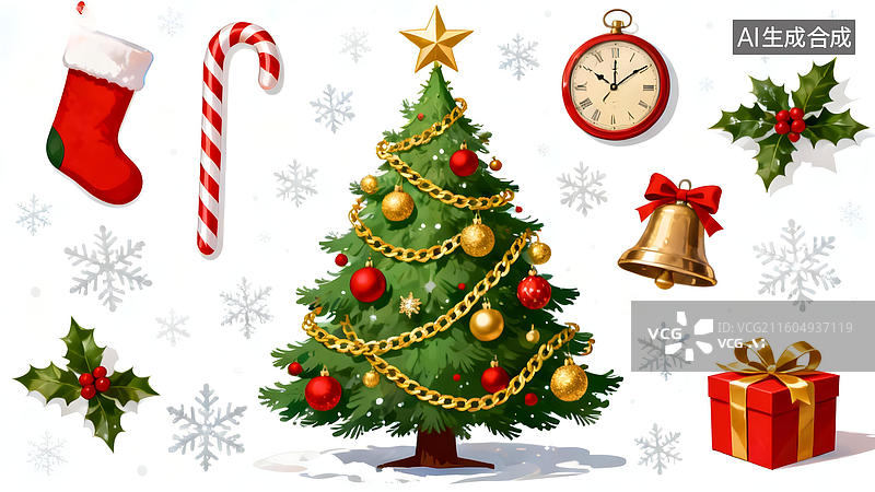 【AI数字艺术】圣诞树与节日装饰品图片素材