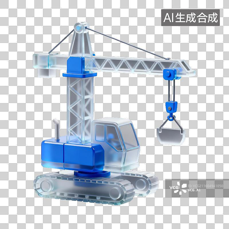 【AI数字艺术】透明蓝色履带式塔吊模型图片素材