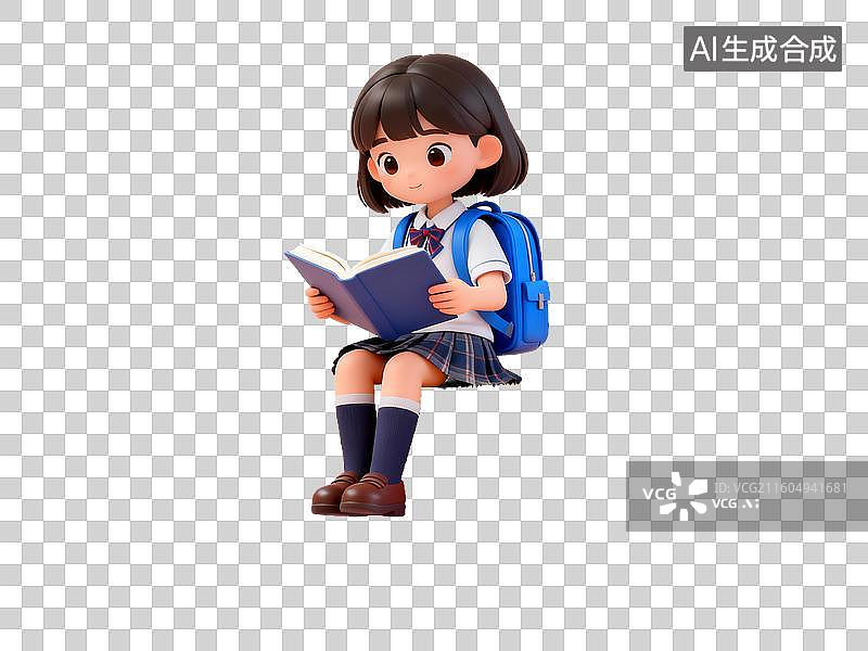 【AI数字艺术】教育主题 女孩阅读书籍图片素材