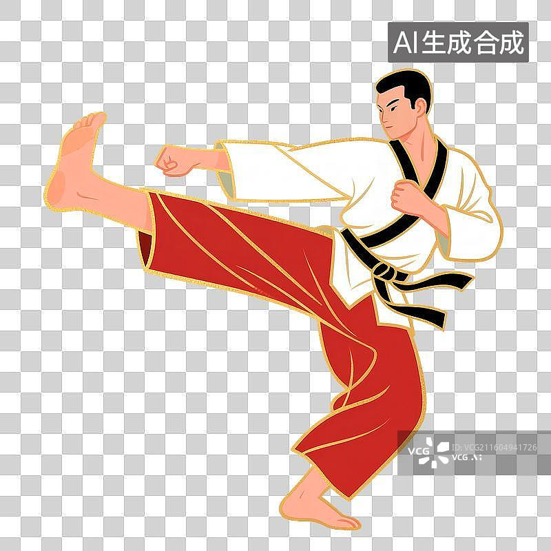 【AI数字艺术】国潮风插画免扣元素：运动会，体育比赛，空手道，跆拳道，柔道图片素材