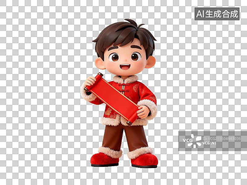 【AI数字艺术】中国节日 年俗 穿红衣男孩手持红包图片素材