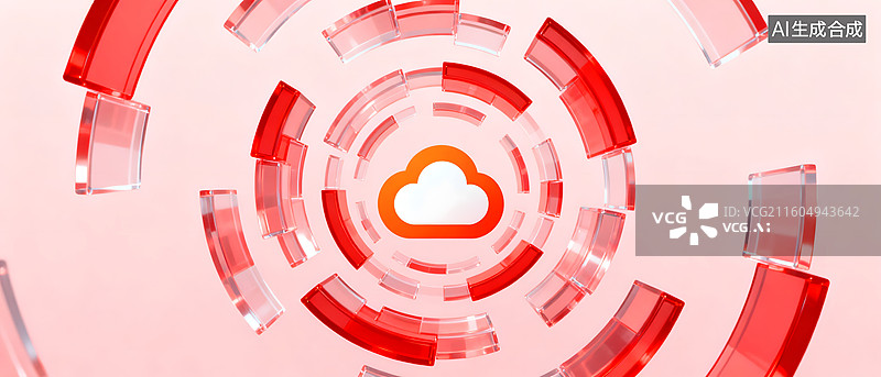【AI数字艺术】红色环形结构围绕云朵图标图片素材