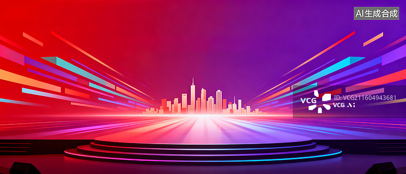 【AI数字艺术】霓虹光影中的未来都市舞台图片素材
