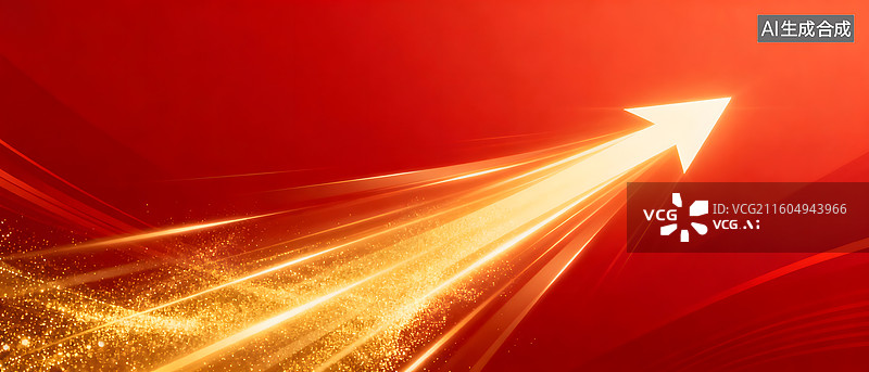 【AI数字艺术】金色箭头划破红色背景光芒四射图片素材